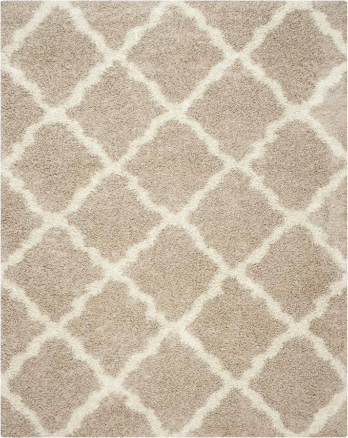 SAFAVIEH Dallas Shag Collection Area Rug - 10' x 14', Beige & Ivory, Trellis Design, Non-Shedding & Easy Care, 1.5-inch Thick Ideal for High Traffic Areas in Living Room, Bedroom (SGD257D)