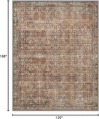 10x14 Area Rug Machine Washable Boho Rug for Living Room,Ultra-Thin Low Pile Carpet,Lightweight Indoor Printed Rug,Non Slip Floral Area Rug for Bedroom, Dining Room, Home Office,Terracotta/Indigo