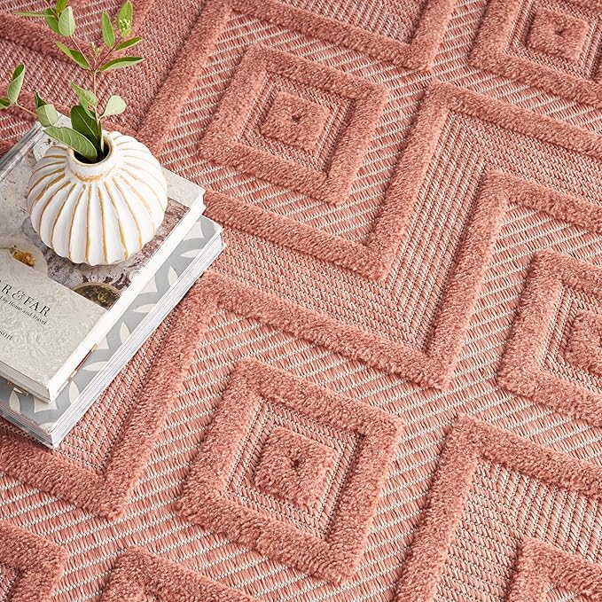 Nourison Home Versatile Coral Orange 7' x 10' Area Rug - Easy Clean, Non Shedding, Bed Room, Living Room, Dining Room, Kitchen (7' x 10')