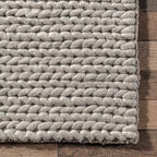 Nuloom Penelope Light Grey/Ivory, 2'8" x 12', Hand-Braided, Wool & Cotton, Soft and Textured, High Traffic, Stain Resistant, Easy Clean, Durable Runner for Bedroom, Living Room, Dining, Entryway