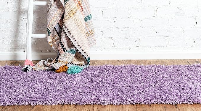 Unique Loom Solid Shag Collection Area Rug (2' x 6' 5" Runner, Lilac)