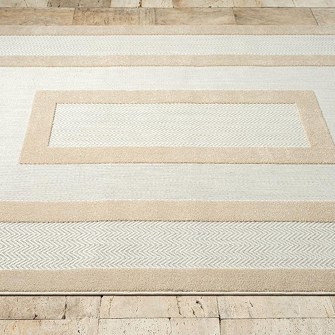 Abani Area Rugs - Modern Minimalist Pattern - Cream Rug for Living Room, Bedroom, Dining Room - Indoor/Outdoor - Easy to Clean - Non-Shedding - 6' x 9"