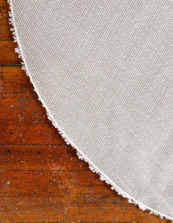 Unique Loom Davos Shag Collection Area Rug - Solid (7' 10" Round, White/ Ivory)