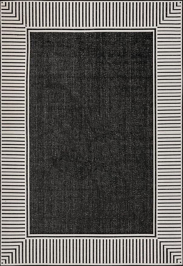 Nuloom Asha Black/Ivory, 8' x 10', Casual, Striped Border, Soft and Cozy, High Traffic, Stain Resistant, Easy Clean, Durable Area Rug for Indoor/Outdoor Patio, Deck, Porch, Garden, Courtyard