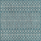 Unique Loom Outdoor Trellis Collection Area Rug - Tribal Trellis (5' 3" Square, Teal/ Ivory)