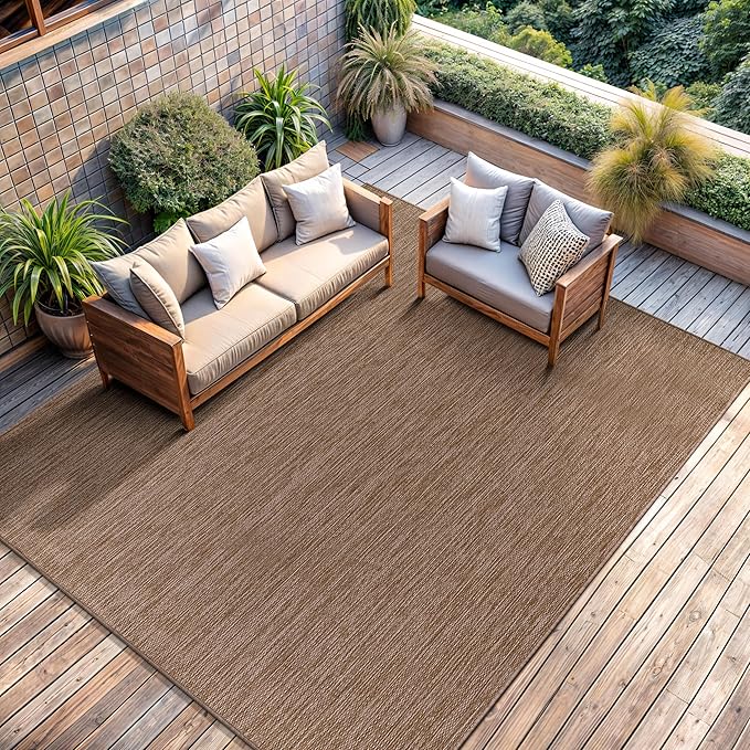 CAMILSON Outdoor Rug 5x7 Modern Area Rugs for Indoor and Outdoor Patios and Porches - Waterproof, Washable, Non-Shedding, Easy-to-Clean Outside Carpet (5 x 7, Solid - Jute)