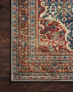 Loloi Layla Collection LAY-09 Cobalt Blue/Spice 2'-0" x 5'-0" .13" Thick Accent Rug, Soft, Durable, Vintage Inspired, Distressed, Low Pile, Non-Shedding, Easy Clean, Printed, Living Room Rug