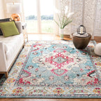 SAFAVIEH Monaco Collection Area Rug - 10' x 14', Light Blue & Fuchsia, Boho Chic Medallion Distressed Design, Non-Shedding & Easy Care, Ideal for High Traffic Areas in Living Room, Bedroom (MNC243J)