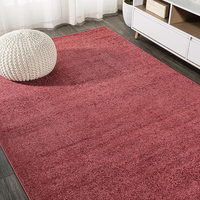 Eyely UES100E-5 Supersoft Haze Solid Low-Pile Indoor Area Rug Casual;Contemporary;Solid;Traditional, Bedroom, Kitchen, Living Room, Easy-Cleaning, Non-Shedding, 5 X 8, Red