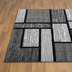 Area Rug Modern 2x7 Grey Black Squares Geometry Soft Hand Carved Contemporary Floor Carpet Fluffy Texture for Indoor Living Dining Room and Bedroom Area