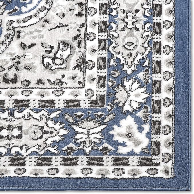Home Dynamix Premium Sakarya Traditional Medallion Border Area Rug, Midnight Blue, 9'2"x12'5" Rectangle
