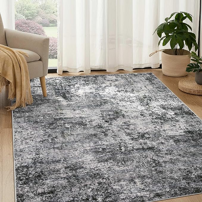 Area Rug Living Room Rugs - 5x8 Large Soft Indoor Neutral Modern Abstract Low Pile Washable Rug Carpet for Bedroom Dining Room Farmhouse Home Office - Grey