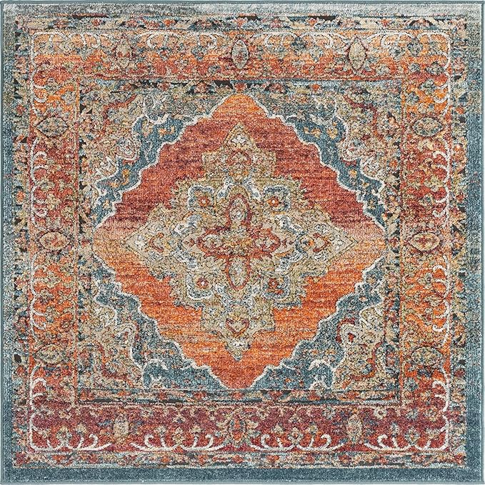 Unique Loom Isabella Collection Area Rug - Rossellini (5' 1" Square, Rust Red/ Beige)