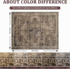 4x6 Washable Area Rug for Living Room, Carpet for Bedroom, Soft Faux Wool Retro Dining Room Rug, Non Slip&Non-Shedding Resistant Low Pile Vintage Print Rug for Home Office (Brown1)