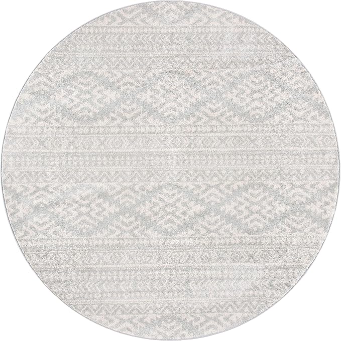 SAFAVIEH Tulum Collection Area Rug - 10' Round, Light Grey & Ivory, Moroccan Boho Tribal Design, Non-Shedding & Easy to Clean, Ideal for Living Room, Bedroom, Dining Space (TUL272F)