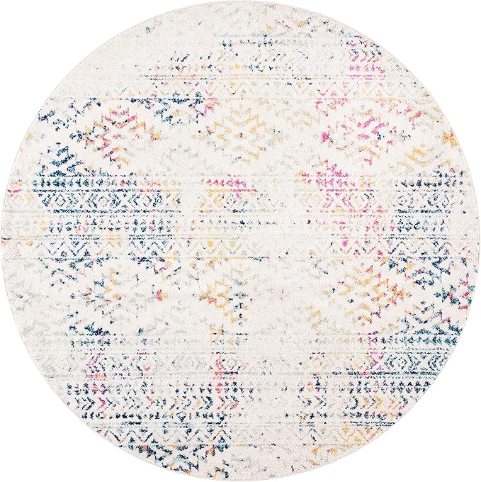 SAFAVIEH Tulum Collection Area Rug - 3' Round, Ivory & Blue, Moroccan Boho Tribal Design, Non-Shedding & Easy to Clean, Ideal for Entryway, Foyer, Accent Space, Bedroom (TUL272C)