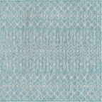 Unique Loom Outdoor Trellis Collection Area Rug - Tribal Trellis (5' 3" Square, Aqua/ Ivory)