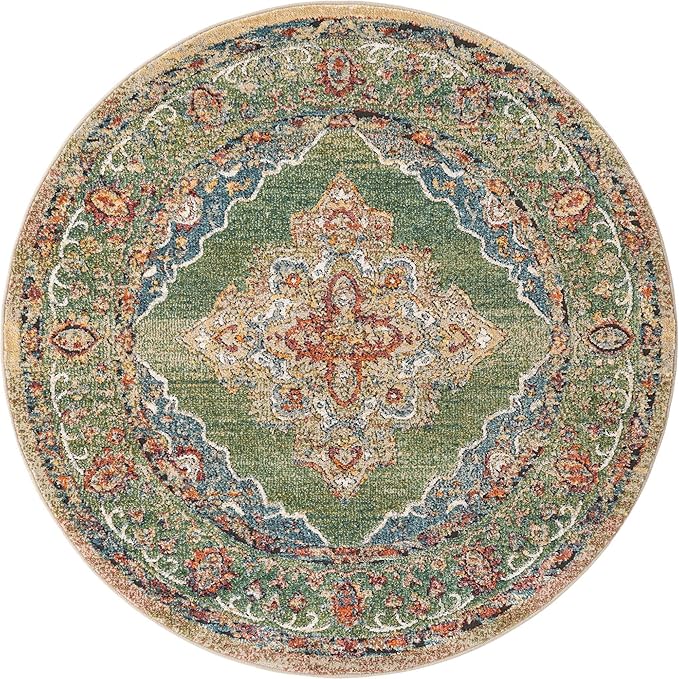 Unique Loom Isabella Collection Area Rug - Rossellini (5' 1" Round, Green/ Blue)