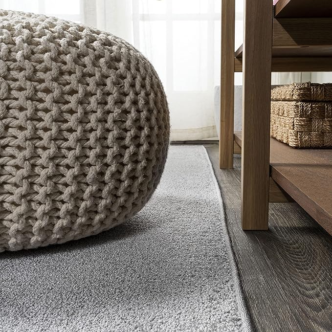 Eyely UES100K-5R Supersoft Haze Solid Low-Pile Indoor Area Rug Casual;Contemporary;Solid;Traditional, Bedroom, Kitchen, Living Room, Easy-Cleaning, Non-Shedding, 5' Round, Light Gray