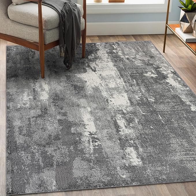 LUXE WEAVERS Euston Collection 7681 Dark Grey 8x10 Modern Abstract Area Rug