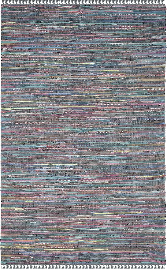 SAFAVIEH Rag Rug Collection Area Rug - 6' x 9', Aqua & Multi, Handmade Boho Stripe Cotton, Ideal for High Traffic Areas in Living Room, Bedroom (RAR121K)