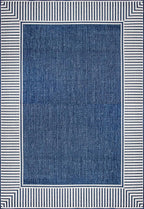 Nuloom Asha Navy/Ivory, 6'7" x 9', Casual, Striped Border, Soft and Cozy, High Traffic, Stain Resistant, Easy Clean, Durable Area Rug for Indoor/Outdoor Patio, Deck, Porch, Garden, Courtyard