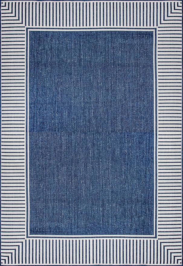 Nuloom Asha Navy/Ivory, 3'6" x 5', Casual, Striped Border, Soft and Cozy, High Traffic, Stain Resistant, Easy Clean, Durable Area Rug for Indoor/Outdoor Patio, Deck, Porch, Garden, Courtyard