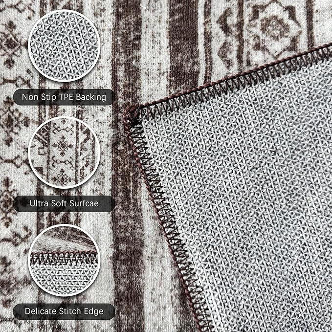 RUGSURE Washable Area Rugs 6' x 9' - 1/6 Thick - Moroccan-Inspired -Stain & Water Resistant Non-Slip - Resistant Rug for Living Room, Bedroom, Nursery, Pet & Child Friendly (Brown)