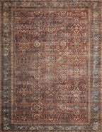 Loloi Layla Collection LAY-01 Brick/Blue 3'-6" x 5'-6" .13" Thick Accent Rug, Soft, Durable, Vintage Inspired, Distressed, Low Pile, Non-Shedding, Easy Clean, Printed, Living Room Rug