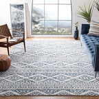 SAFAVIEH Tulum Collection Area Rug - 9' Square, Ivory & Navy, Moroccan Boho Tribal Design, Non-Shedding & Easy to Clean, Ideal for Living Room, Bedroom, Dining Space (TUL272D)