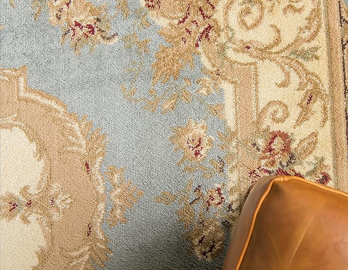 Unique Loom Versailles Collection Traditional Classic Floral Motif Area Rug (6' 0 x 6' 0 Round, Slate Blue/ Ivory)