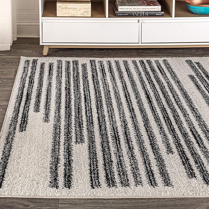 JONATHAN Y Khalil Modern Berber Stripe Cream/Black Indoor Area Rug, 12x15, Contemporary, Bohemian, Easy-Cleaning for Living Room, Bedroom, Kitchen, Pet Friendly, Non-Shedding (MOH207A-15)