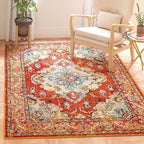 SAFAVIEH Monaco Collection Area Rug - 8' x 10', Orange & Light Blue, Boho Chic Medallion Distressed Design, Non-Shedding & Easy Care, Ideal for High Traffic Areas in Living Room, Bedroom (MNC243H)