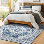 Moynesa Ultra-Thin Vintage 8x10 Area Rugs - Blue Bedroom Rugs for Living Room Non-Slip Stain Resistant, Printed Oriental Playroom Mat Indoor Floor Carpet for Dining Table Office Decor