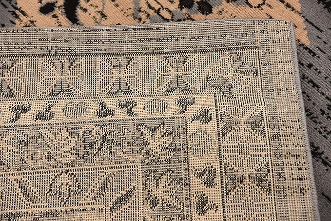 Unique Loom Taftan Collection Border Geometric Tribal Inspired Design Area Rug (6' 0 x 9' 0 Rectangular, Gray/ Black)