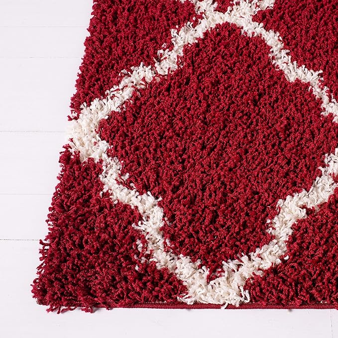 SAFAVIEH Dallas Shag Collection Area Rug - 6' Square, Red & Ivory, Trellis Design, Non-Shedding & Easy Care, 1.5-inch Thick Ideal for High Traffic Areas in Living Room, Bedroom (SGD257Q)