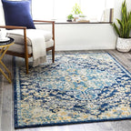 Livabliss Area Rugs - 5x7 Odelia Vintage Boho Blue Aqua Slate Area Rug for Living Room Bedroom - Floral Medallion Stain Resistant Carpet for Kitchen, Nursery, Office (5'3" x 7'3")