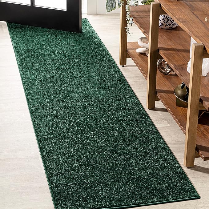 Eyely UES100L-214 Supersoft Haze Solid Low-Pile Indoor Runner Rug, Coastal, Bohemian, Minimalist, Classic, Casual for Bedroom,Kitchen,Living Room,Non Shedding,Easy-Washing, Green, 2 X 14