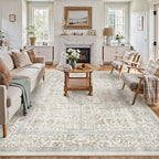 Taupe Area Rug 6x9 Machine Washable Vintage Living Room Distressed Non Slip Carpet Traditional Indoor Bedroom Retro Floral Accent Throw Large Rug for Office Kitchen Dining Room