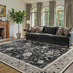Blcak 8x10 Vintage Rugs for Living Room, Washable Rugs Non Slip Large Area Rug for Bedroom Dining Room Office, Floor Decoration Big Rug Carpet Low-Pile Kid & Pet Friendly(Blcak Navy Multi