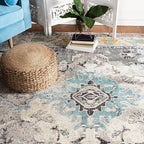 SAFAVIEH Monaco Collection Accent Rug - 4' x 5'7", Grey & Light Blue, Medallion Distressed Design, Non-Shedding & Easy Care, Ideal for High Traffic Areas in Entryway, Living Room, Bedroom (MNC243G)