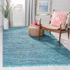 SAFAVIEH Rag Rug Collection Area Rug - 5' x 8', Blue & Multi, Handmade Boho Stripe Cotton, Ideal for High Traffic Areas in Living Room, Bedroom (RAR121B)