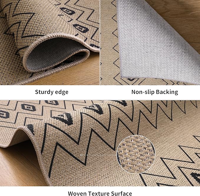 Tangsoo Easy Jute 2x3 Outdoor Rug,Non Slip Small Machine Washable Rug for Entryway,Ultra Thin Mat Boho Non Shedding Indoor Capet for Kitchen Bedroom Front Door Entrance