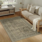 Vintage Area Rug 4x6 Light Brown Bedroom Indoor Kitchen Washable Living Room Carpet Tribal Distressed Retro Accent Throw Rug for Office Dining Room Bathroom Faux Wool