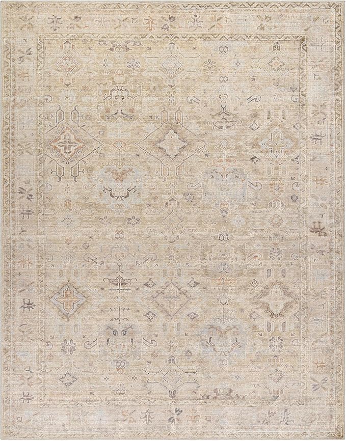 Hauteloom Nakia Bohemian Vintage Medallion Runner Rug - Damask Floral Fade Look Carpet for Hallway - Farmhouse - Ivory, Cream, Medium Brown - 2'7" x 7'3" (2x8 Runner Rug)