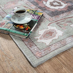 Fame Living Green Oushak Rug, Modern, Vintage, Turkish, Eclectic, Floral, Pastel, Washable, Area Rugs for Living Room, Dining, Bedroom, Office, Entryway, Foyer, Playroom, Nursery, 5'x6'9"
