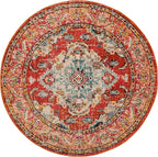 SAFAVIEH Monaco Collection Area Rug - 8'8" Round, Orange & Light Blue, Boho Chic Medallion Distressed Design, Non-Shedding & Easy Care, Ideal for High Traffic Areas in Living Room, Bedroom (MNC243H)