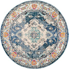 SAFAVIEH Monaco Collection Area Rug - 10' Round, Navy & Light Blue, Boho Chic Medallion Distressed Design, Non-Shedding & Easy Care, Ideal for High Traffic Areas in Living Room, Bedroom (MNC243N)
