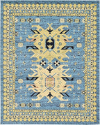 Unique Loom Taftan Collection Border Geometric Tribal Inspired Design Area Rug (8' 0 x 10' 0 Rectangular, Light Blue/ Gold)
