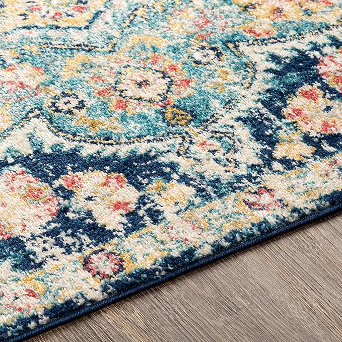 Livabliss Area Rugs - 3x7 Romaine Vintage Boho Navy Sky Blue Rose Runner Area Rug for Living Room Bedroom - Floral Medallion Stain Resistant Carpet for Kitchen, Nursery, Office (2'7" x 7'6", Runner)